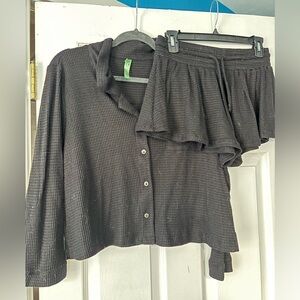 Women's Black Waffle Knit Honey Dew Pajamas